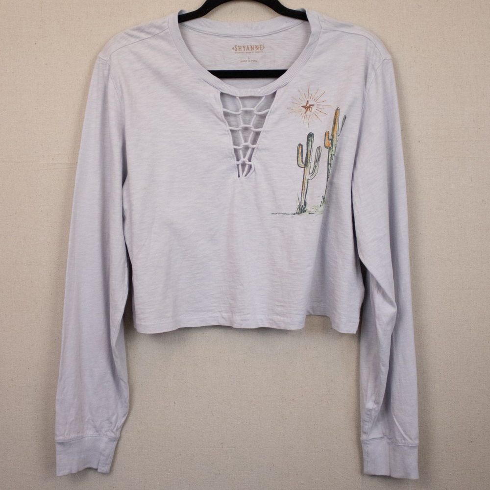 Shyanne light blue lace up cropped long sleeve shirt-L